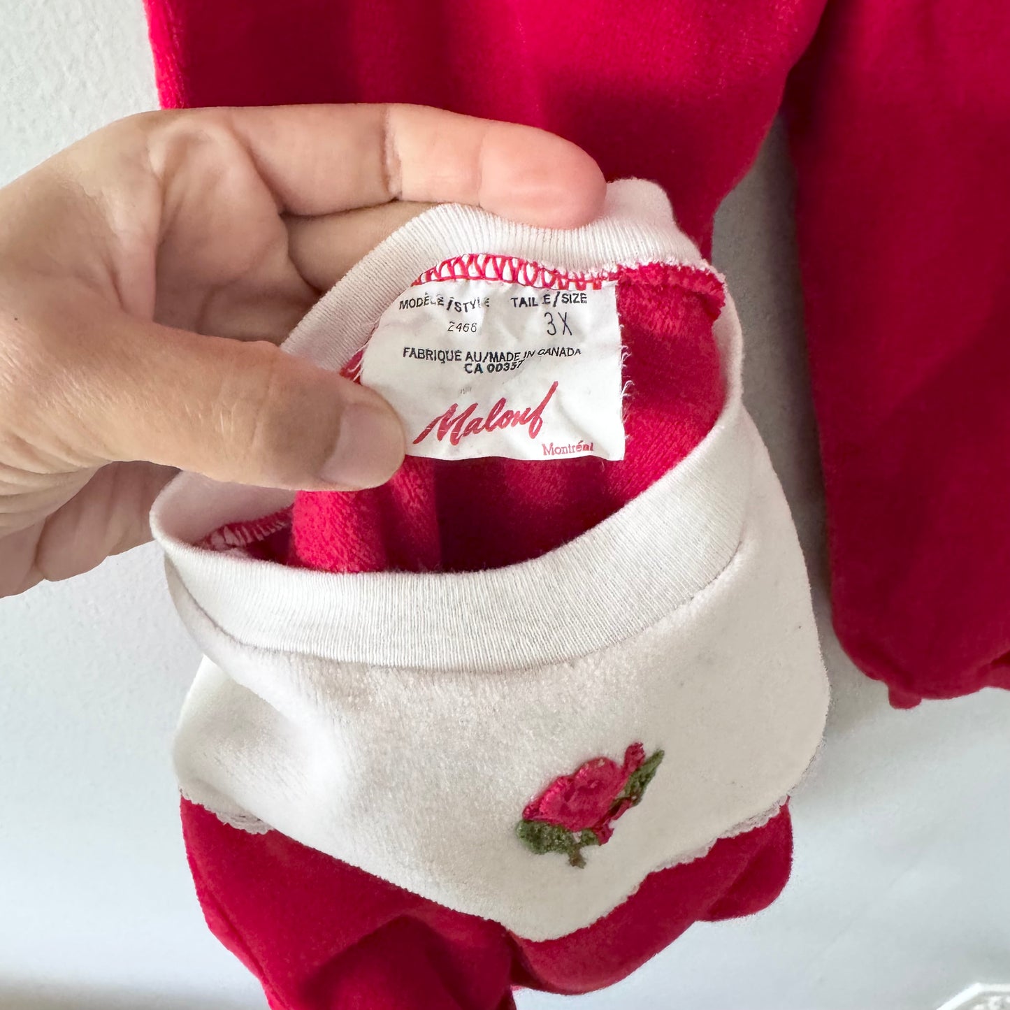 Vintage / Red velour pullover and pants set / 3X