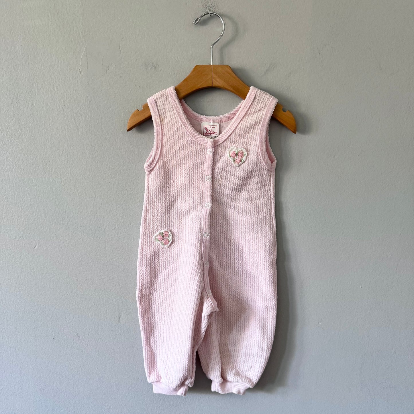 Vintage Buster Brown / Pink tank romper / 12M