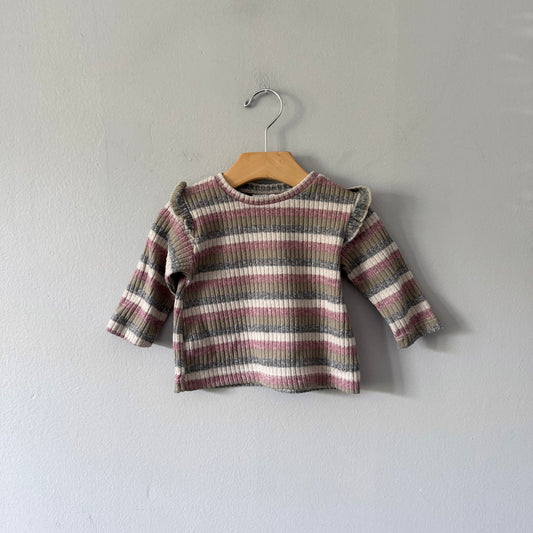 Zara / Stripe shoulder ruffle knit top / 6-9M