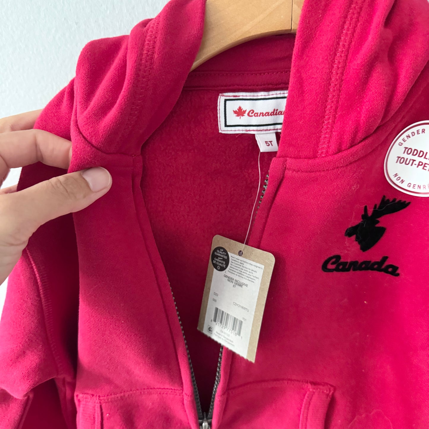 Canadiana / Red zip up hoodie / 5T - New with tag