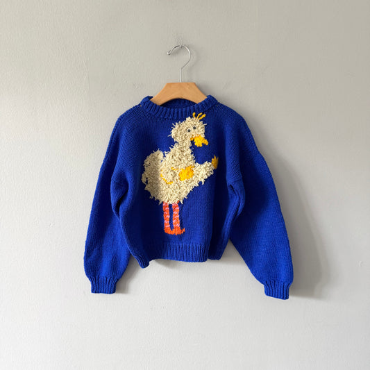 Handmade / Bird x blue knit pullover / 4-5Y
