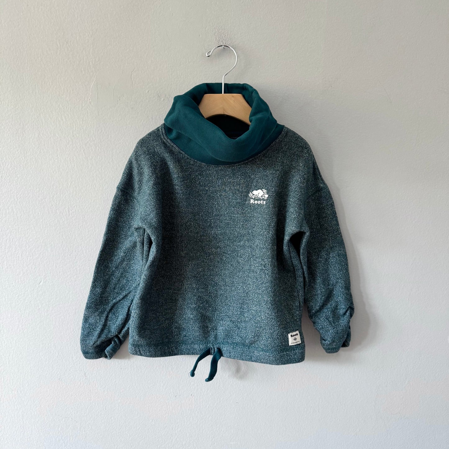 Roots / Green salt and pepper mock neck crew top / 5T