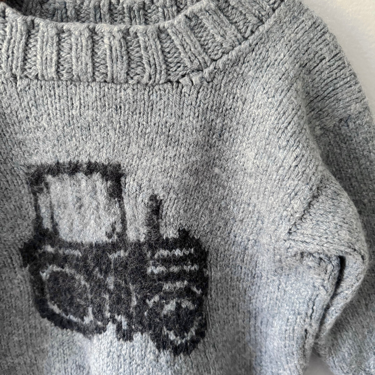 Handmade / Light grey x tractor knit pullover / 3T