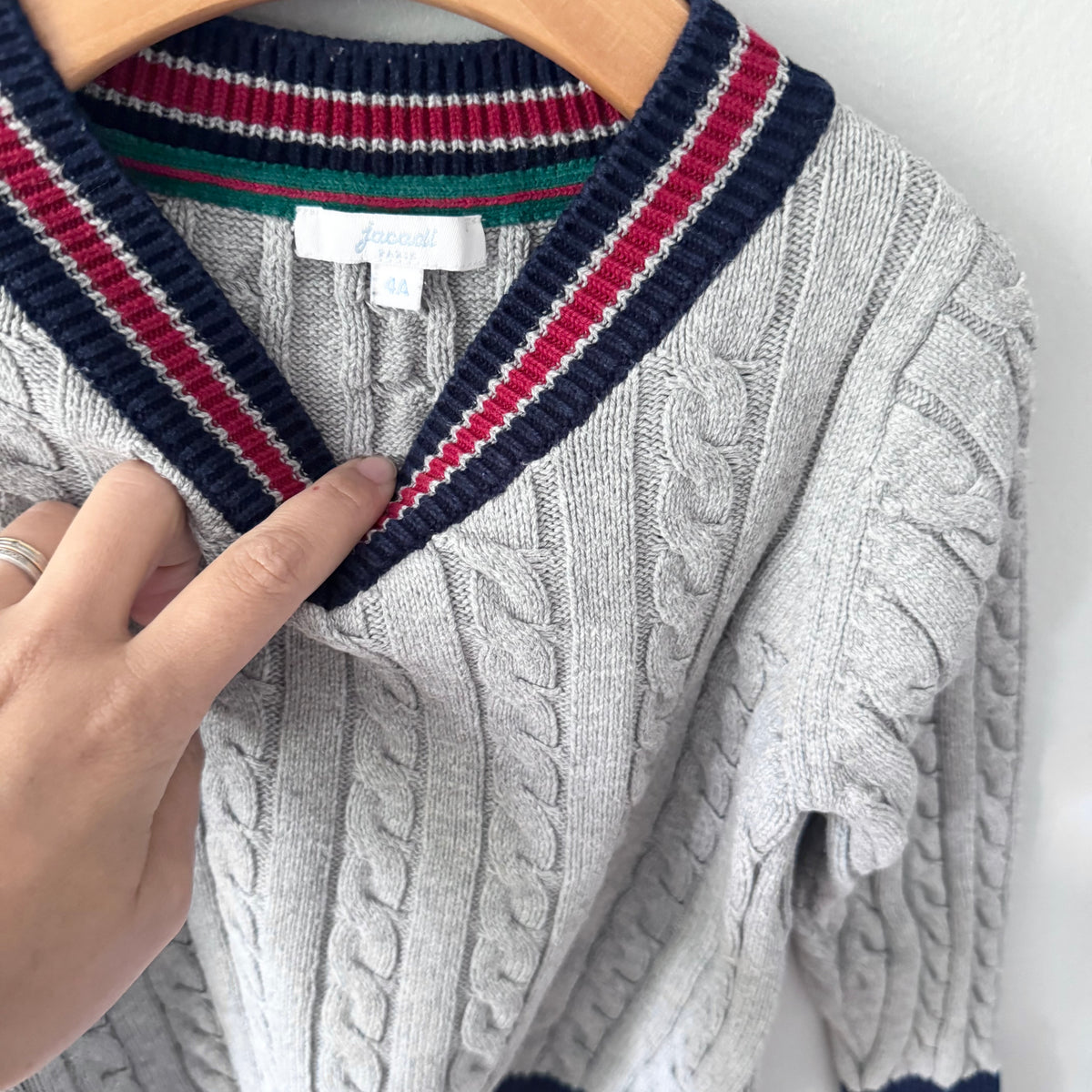 Jacadi / Light grey cable cotton knit pullover / 4Y