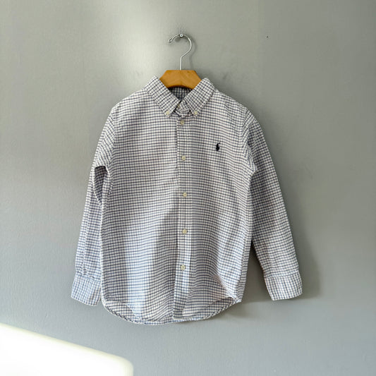 Polo Ralph Lauren / White navy blue checked shirt / 7Y