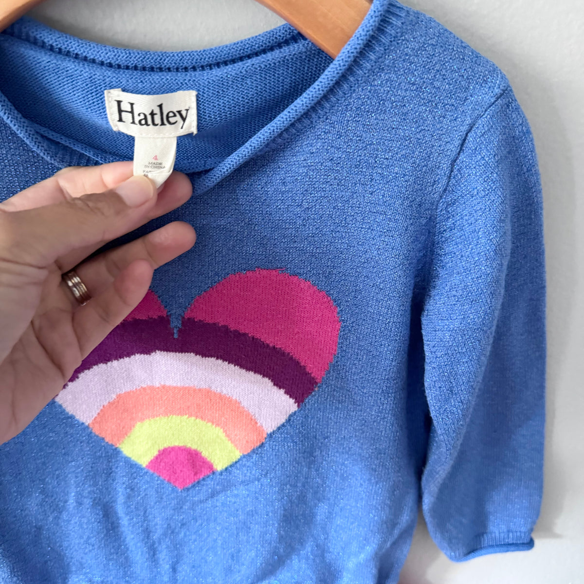 Hatley / Blue x heart knit dress / 4Y