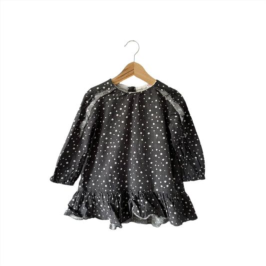 Zara / Dark grey x dots long sleeve dress / 2-3Y