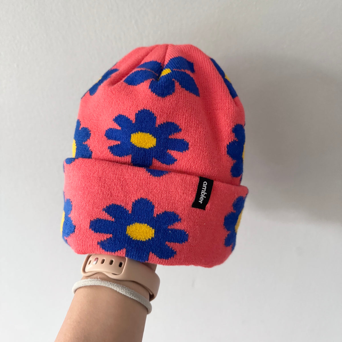 Ambler / Orange floral knit hat / 8-12Y