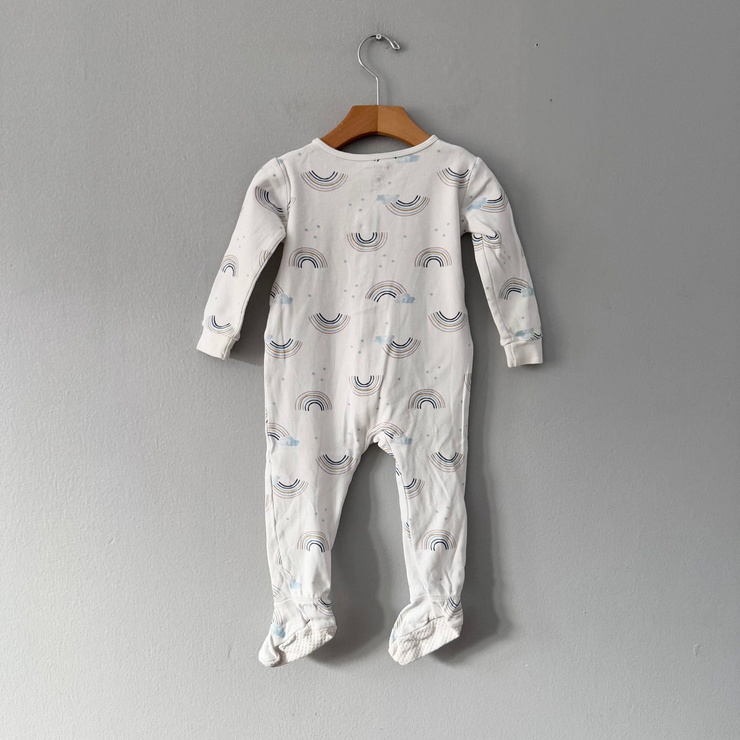 Petit Lem / White x blue rainbow romper / 18M