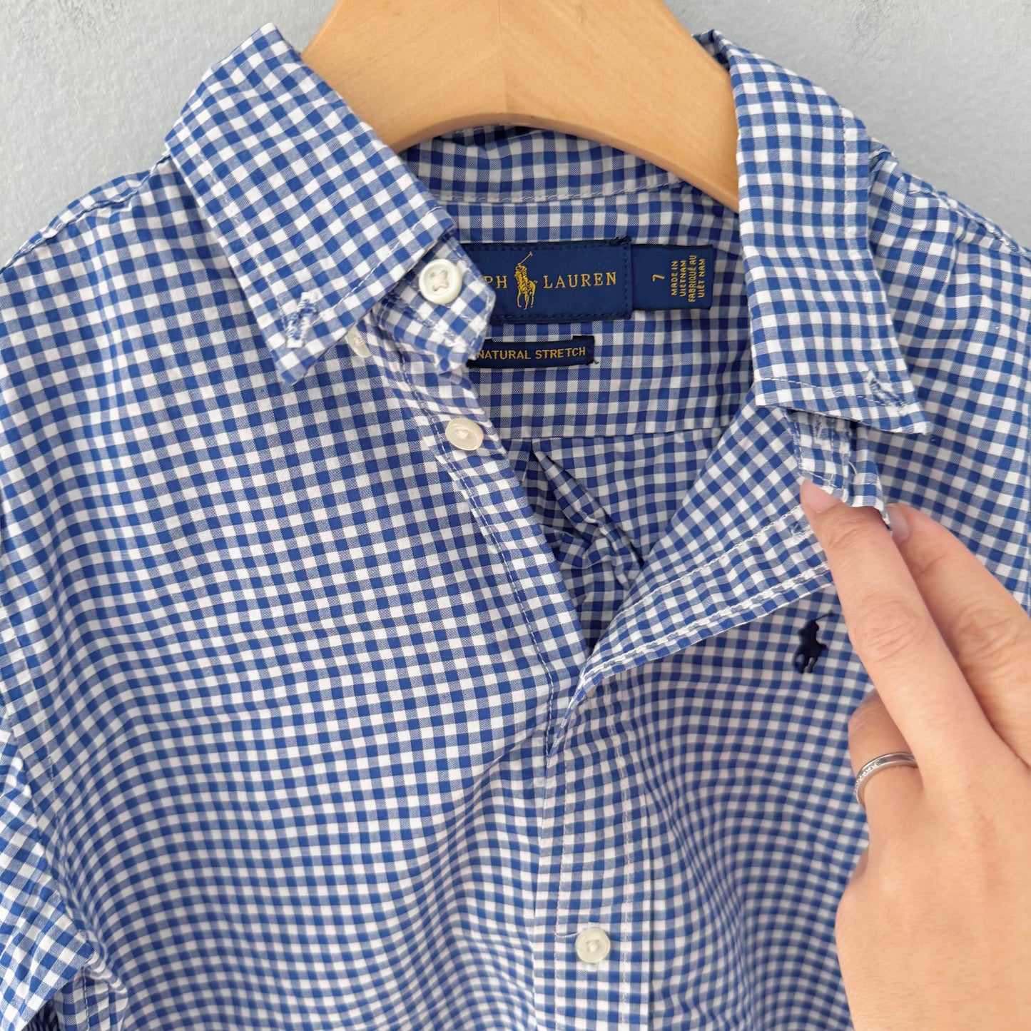 Polo Ralph Lauren / Blue white plaid shirt / 7Y