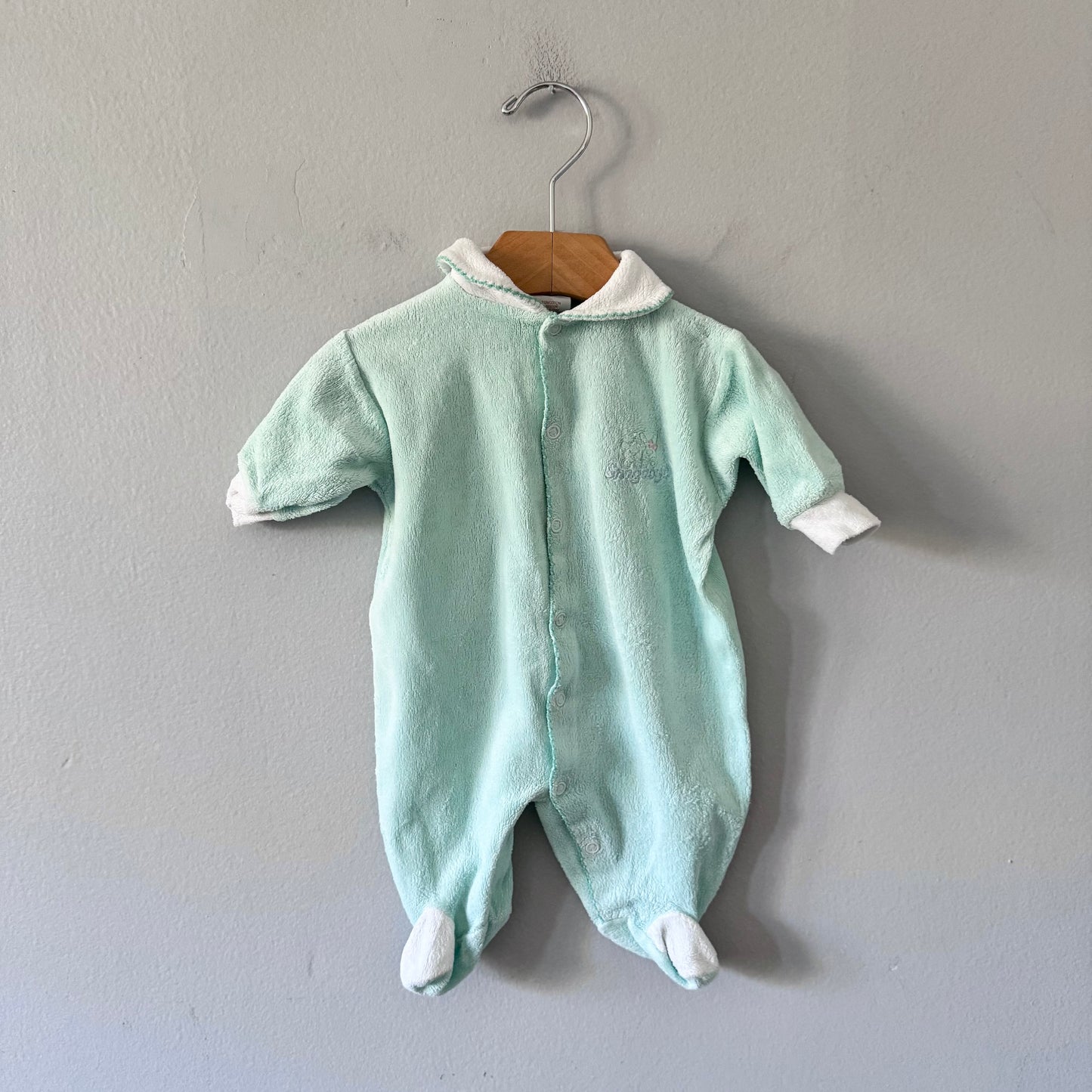 Vintage Snugabye / Mint green velour romper / 9lbs