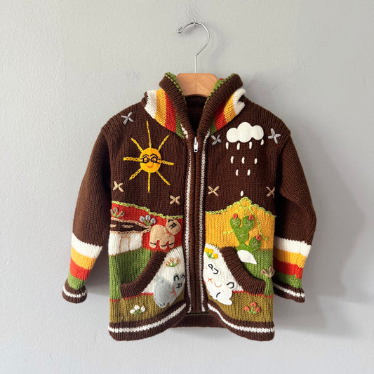Handmade / Brown zip up knit jacket / 2Y