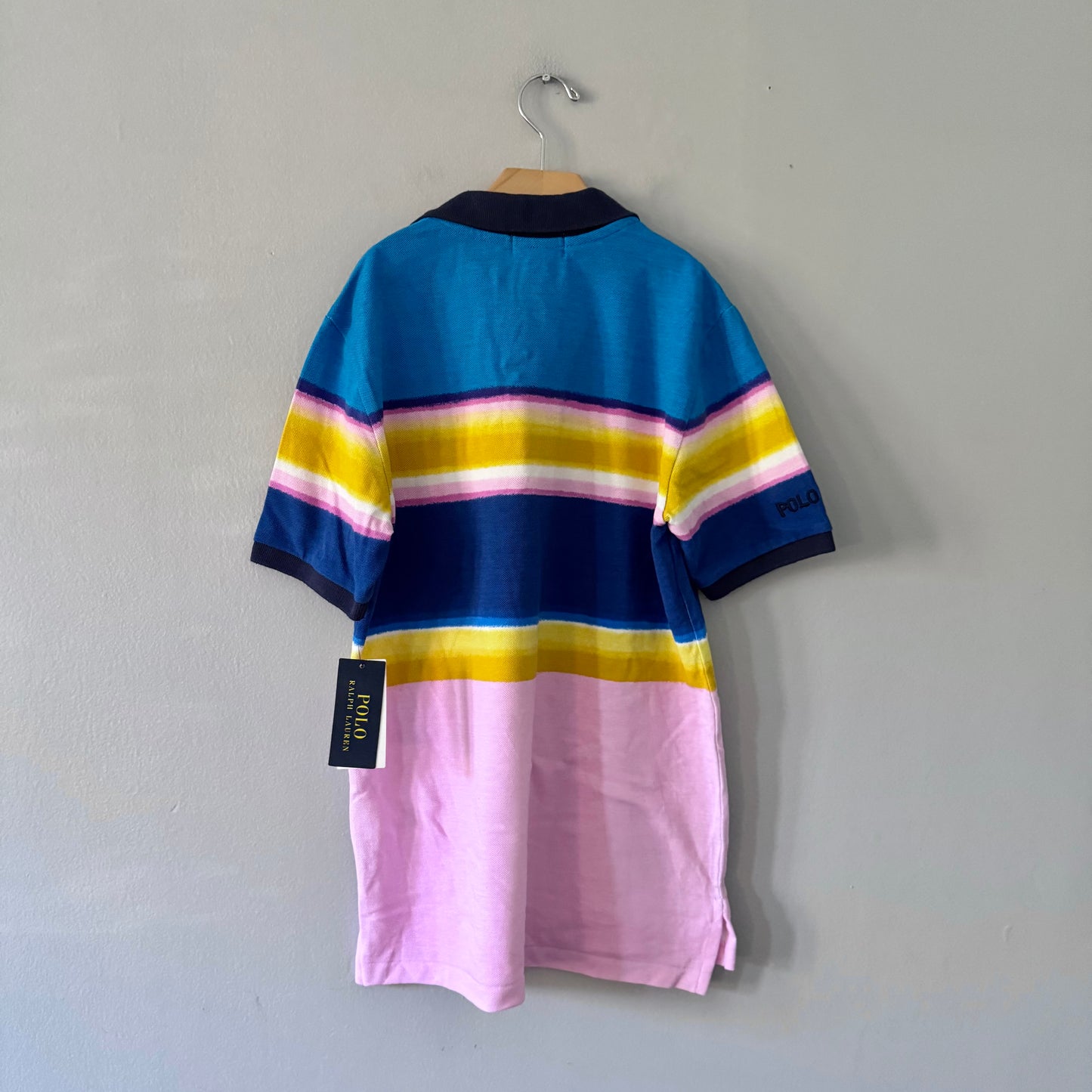 Polo Ralph Lauren	Pink blue stripe polo shirt / 14-16Y - New with tag