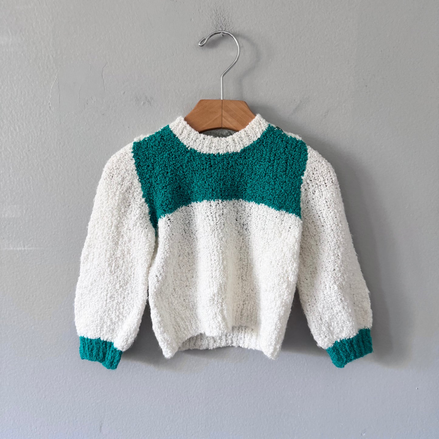 Handmade / Green x white knit overall and pullover set / 18M
