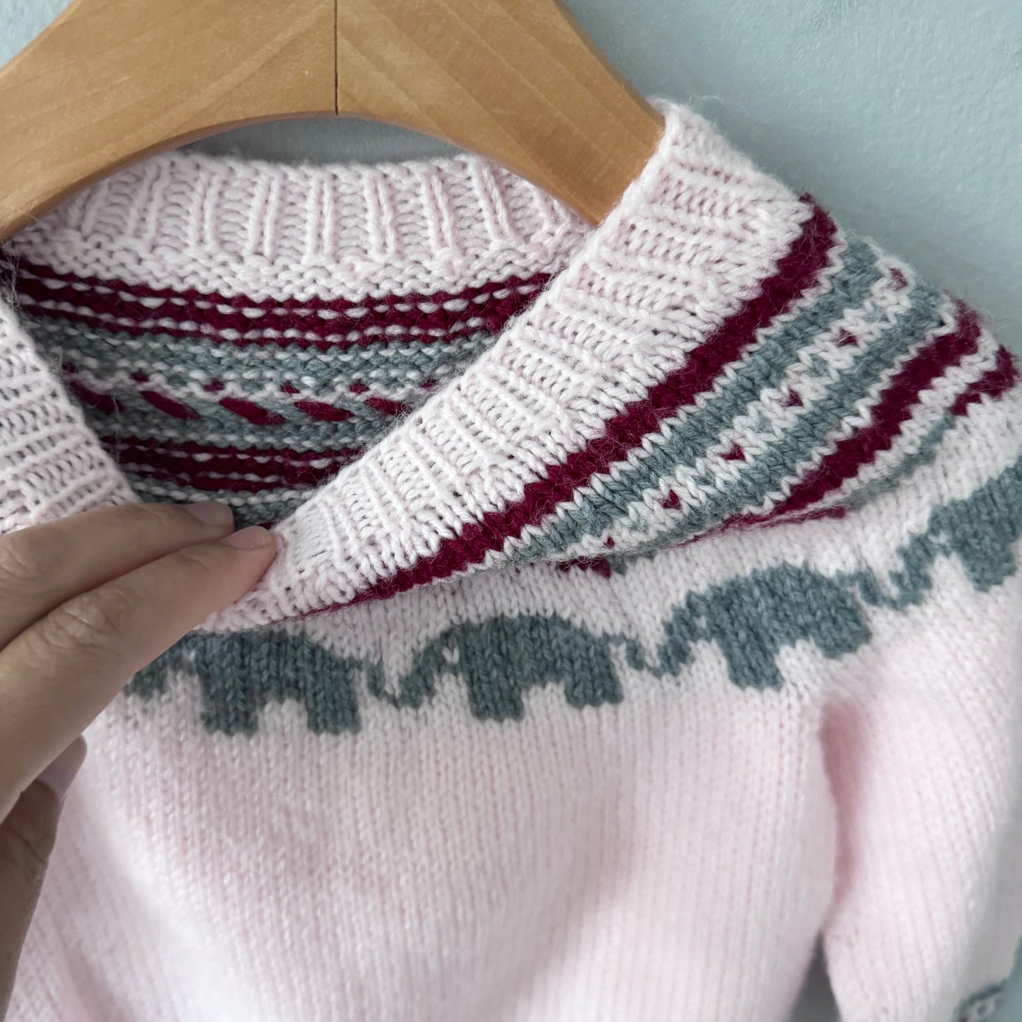 Handmade / Light pink x elephant knit pullover / 18-24M