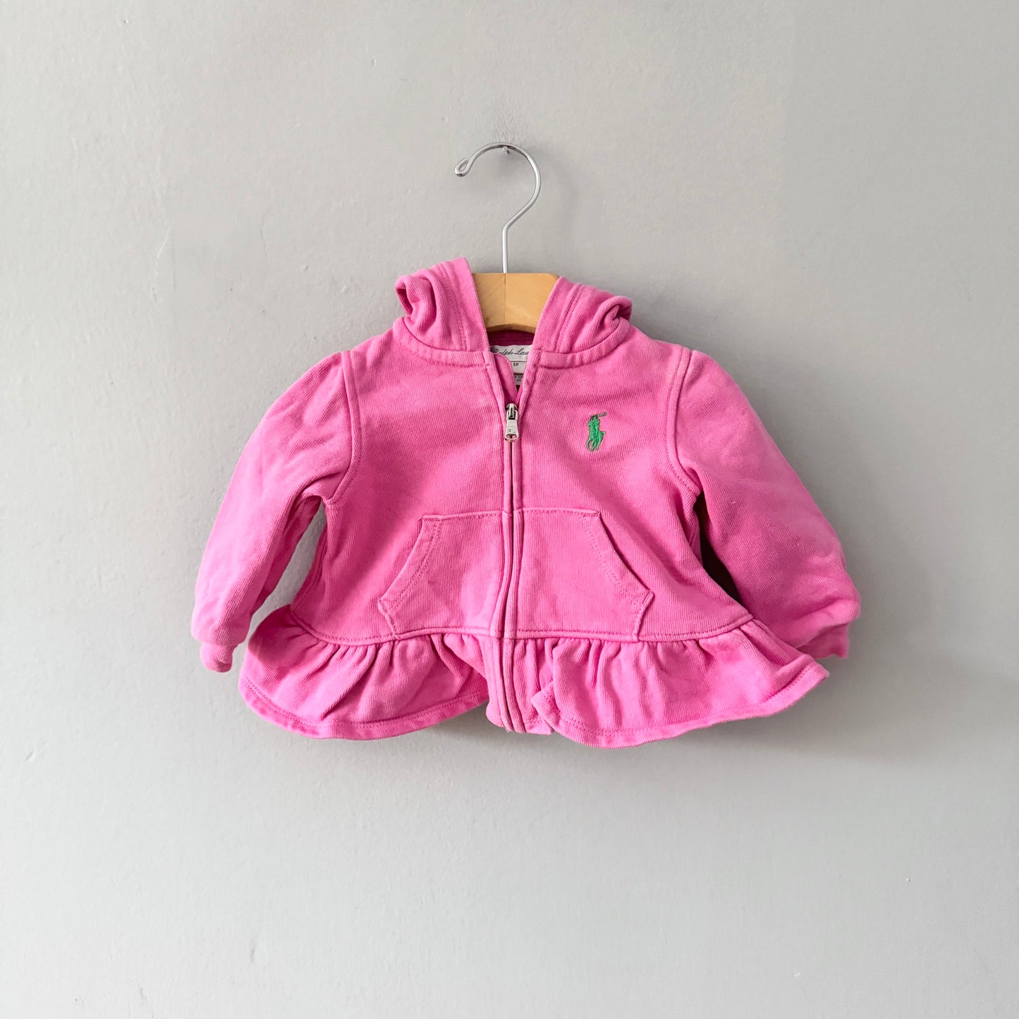 Polo Ralph Lauren / Sweat à capuche zippé à volants rose / 6M