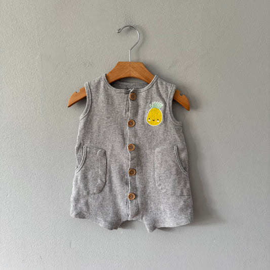 Indigo baby / Light grey ribbed tank romper / 6-12M