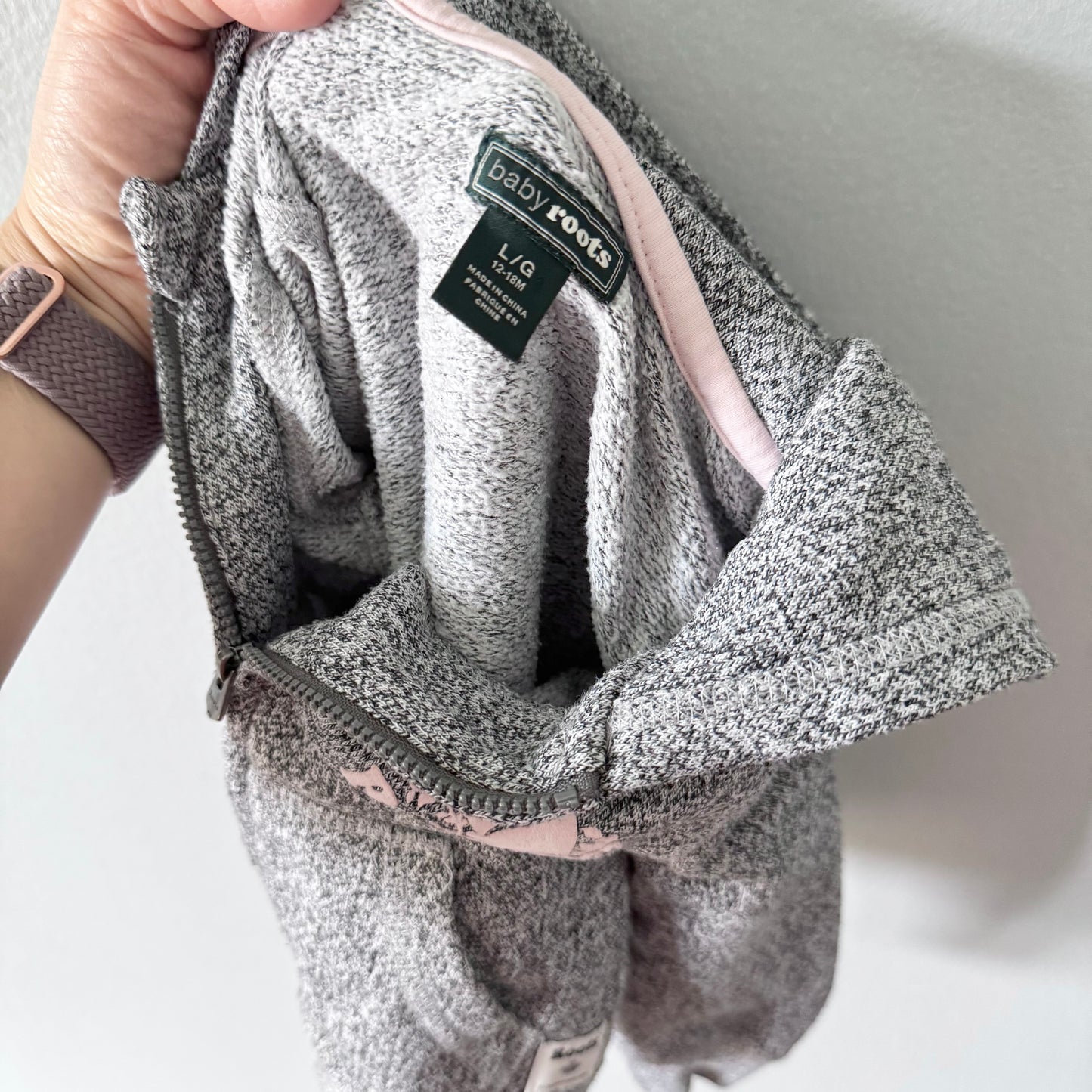 Roots / Salt and pepper zip up hoodie / 12-18M