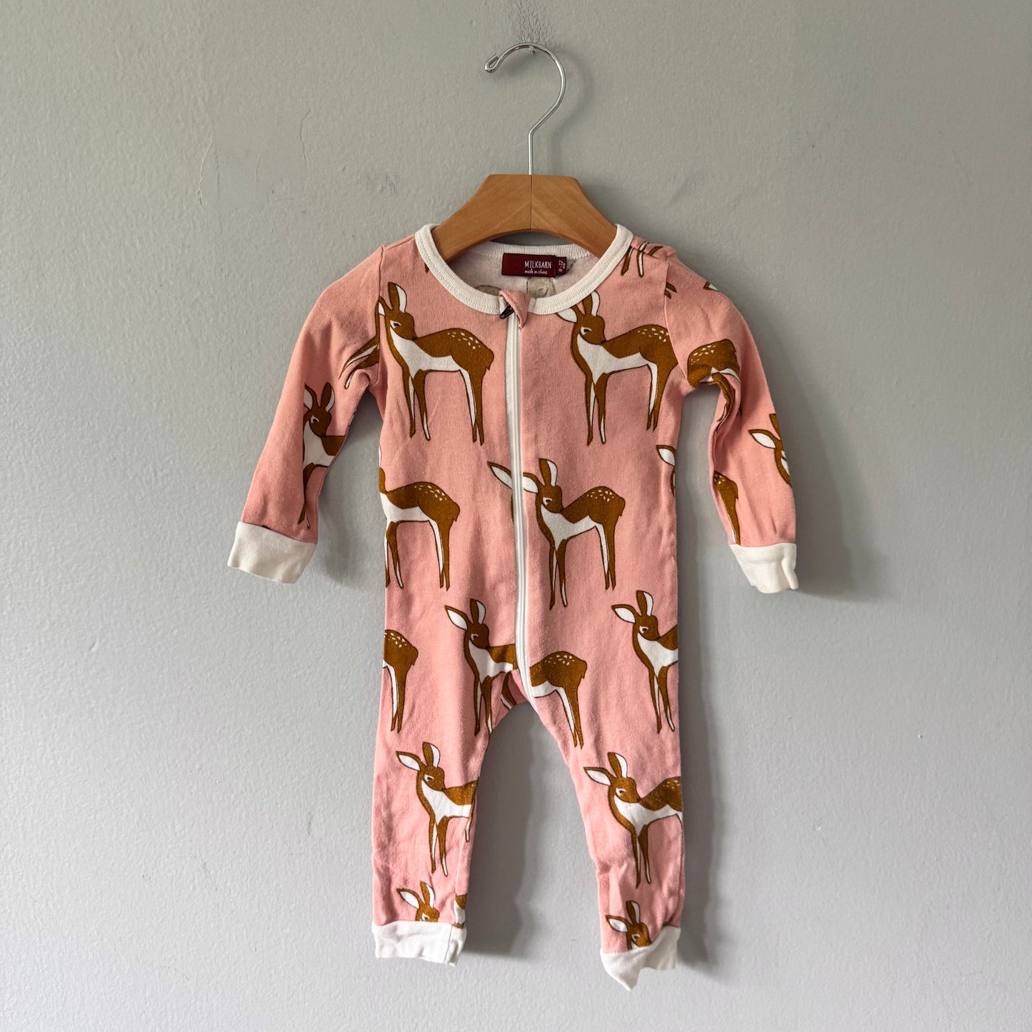 Milkbarn / Pink x deer romper / 9-12M - Mended
