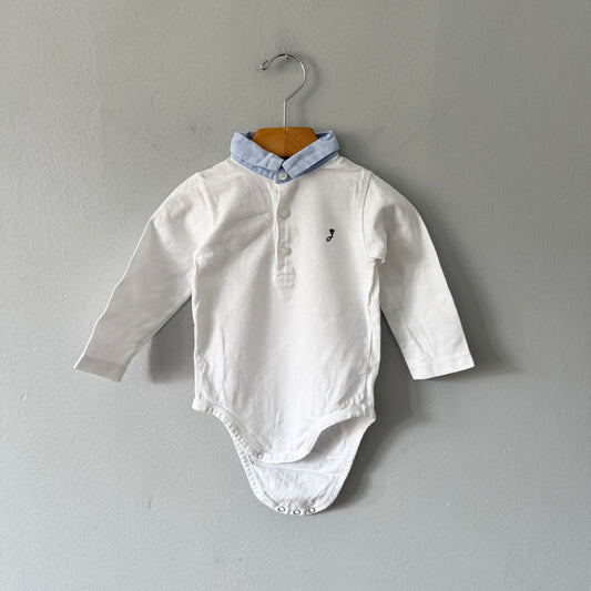 Jacadi / White x blue collar long sleeve polo shirt onesie / 18M
