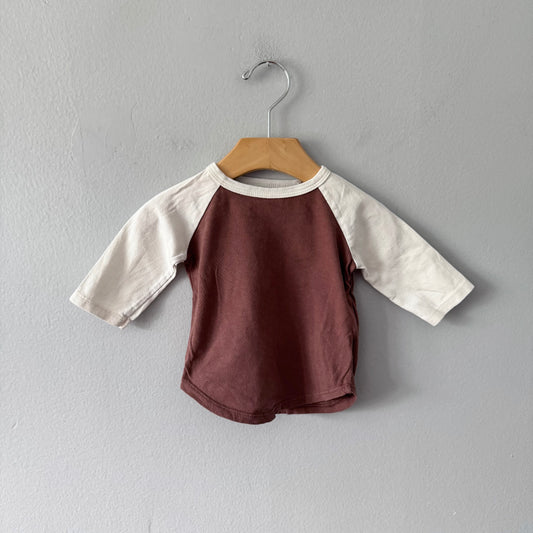 Mini mioche / White x brown raglan long sleeve / 3-6M