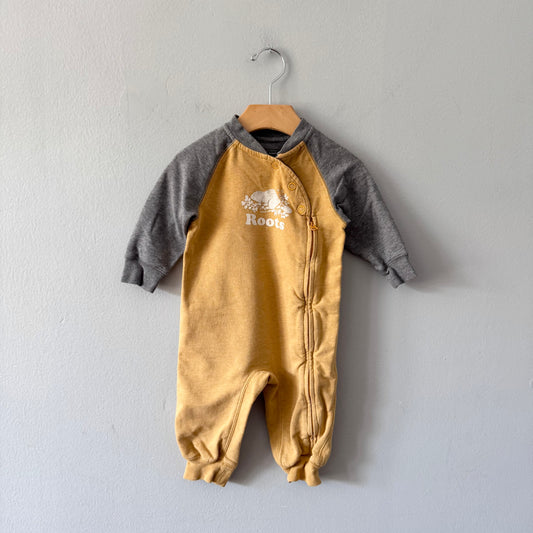 Roots / Yellow x grey crew romper / 6-12M
