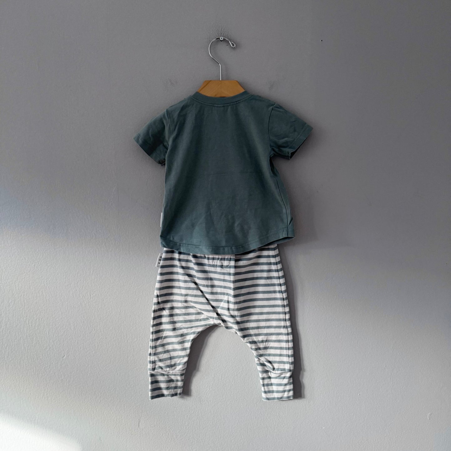 Hux	Baby / Smokey green x dog T-shirt & pants set / 6-12M