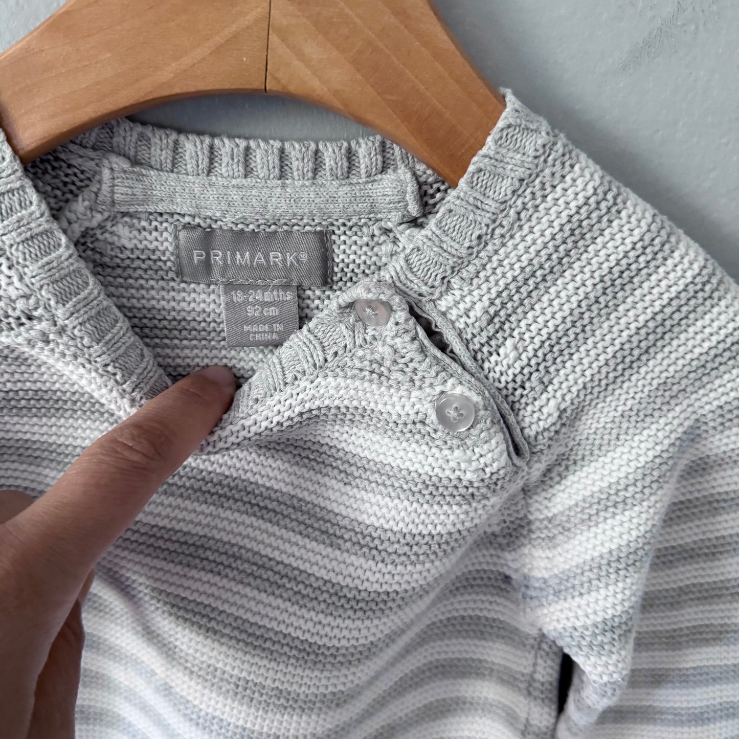 Primark / Light grey stripe cotton knit dress / 18-24M