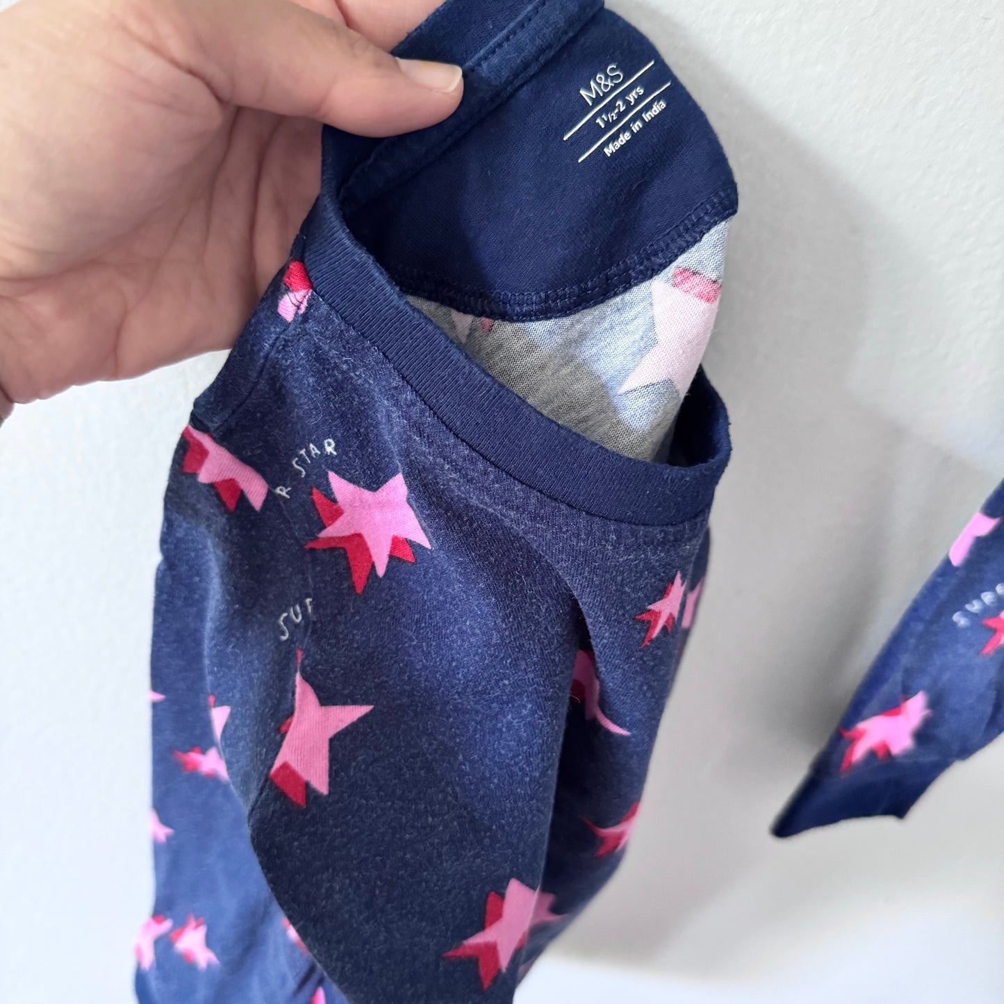 M&S / Navy x pink star pajama set / 18-24M