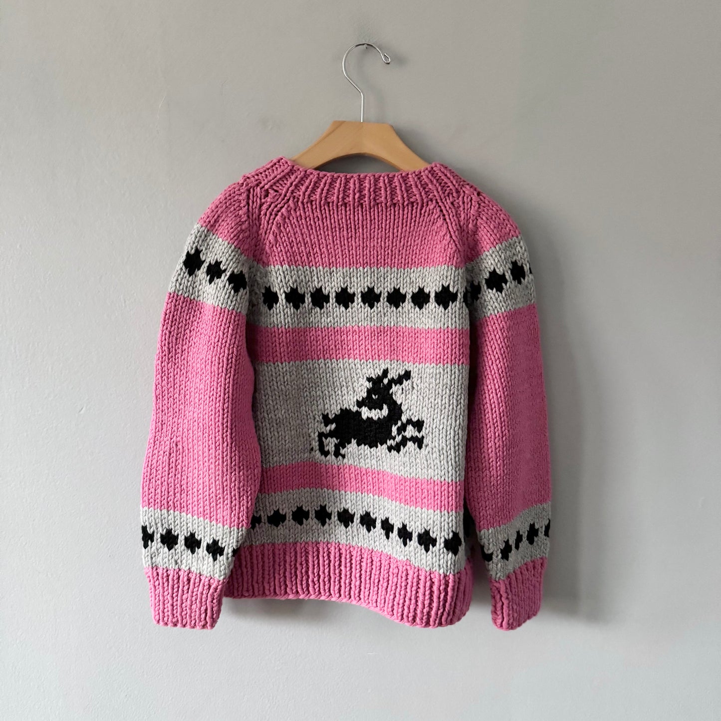 Handmade / Pink light grey knit jacket / 7Y