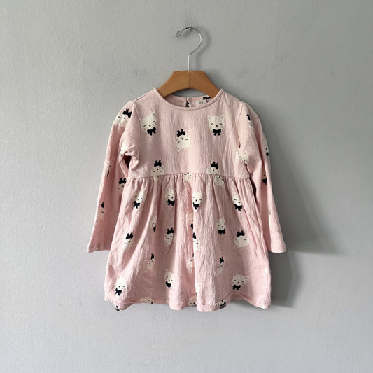 H&M / Light pink x cat long sleeve dress / 2-3Y