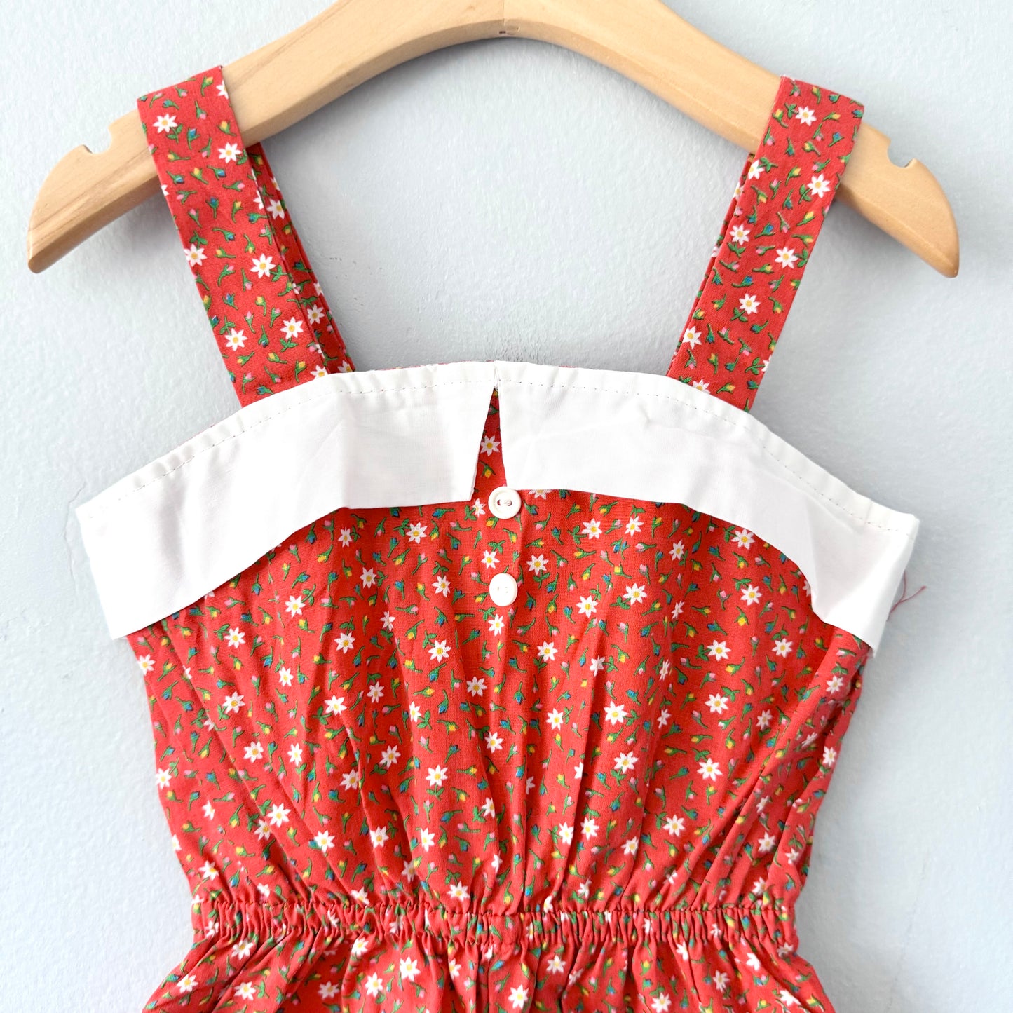 Vintage / Red floral tank jump suit / 4Y