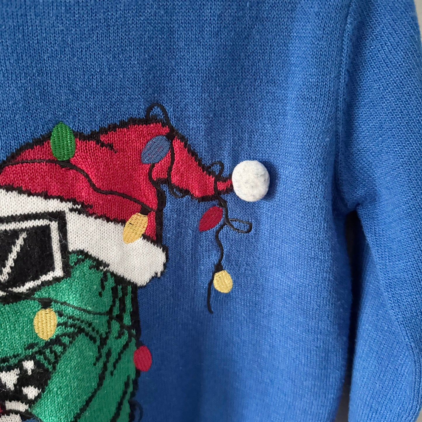 Primark / Blue santa hat dinosaur knit pullover / 3-4Y