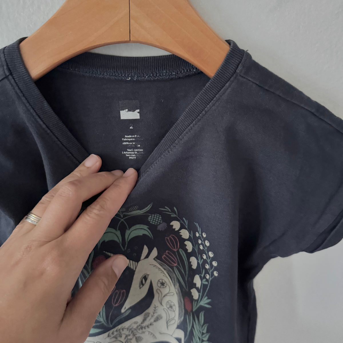 Tea / Dark grey x unicorn T-shirt / 2Y