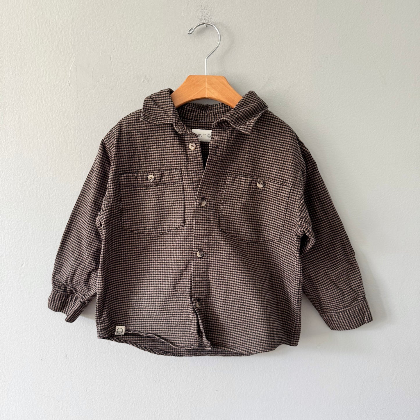 Zara / Black brown plaid shirt / 5Y
