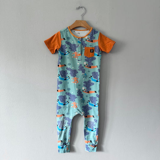 Rags / Blue x orange short sleeve romper / 3-4Y