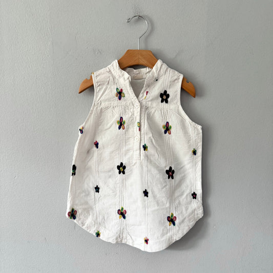 No brand / White x floral blouse / 6-7Y