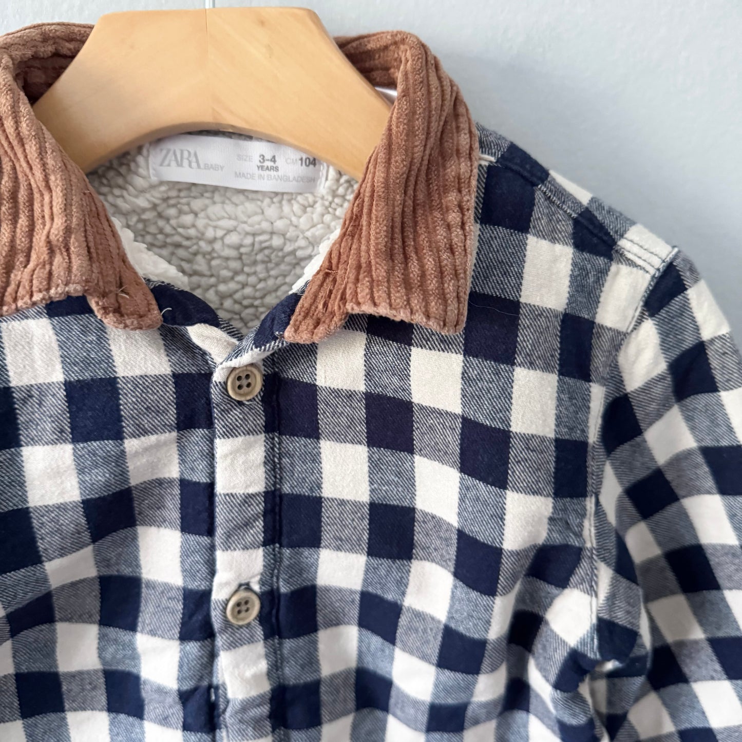 Zara / Sherpa lined flannel shirt / 3-4Y