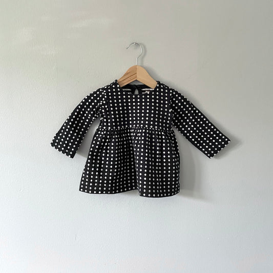 Tea Collection / Black x white dots long sleeve dress / 3-6M