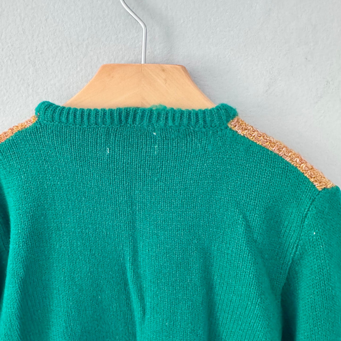 Pull en maille vintage vert et marron / 14 ans (convient aux 10-11 ans)