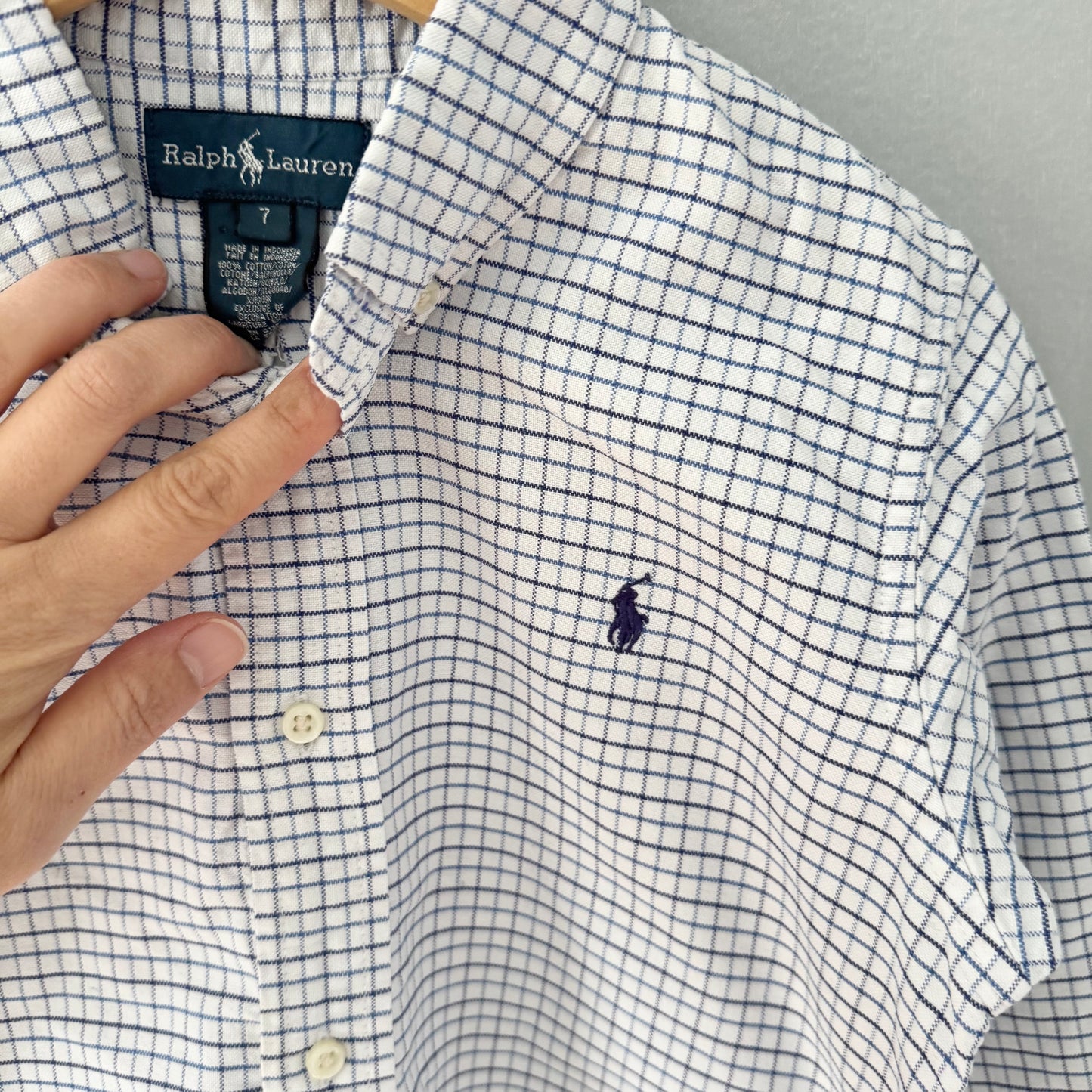 Polo Ralph Lauren / White navy blue checked shirt / 7Y