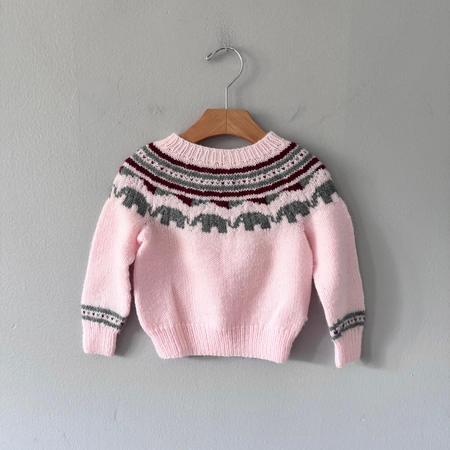 Handmade / Light pink x elephant knit pullover / 18-24M