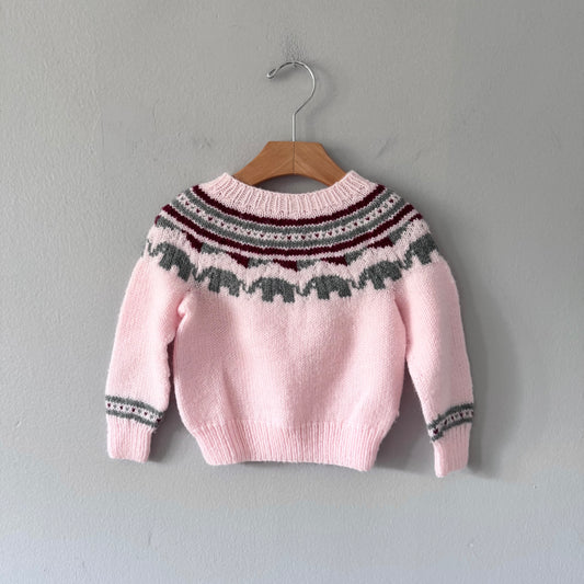 Handmade / Light pink x elephant knit pullover / 18-24M