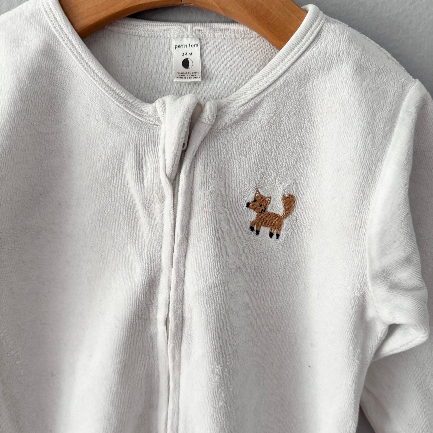 Petit lem / White x fox velour romper / 24M