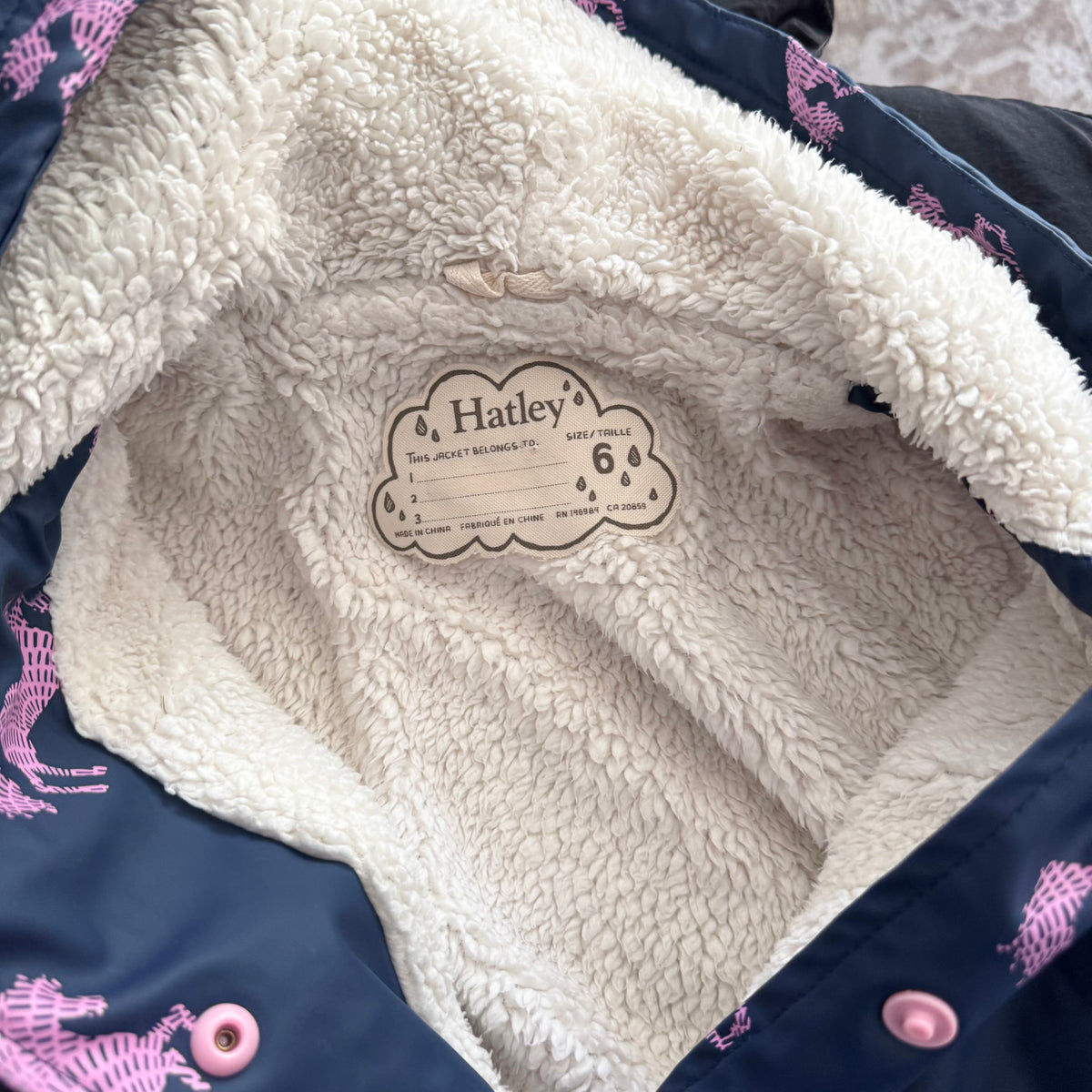 Hatley / Navy x pink unicorn rain jacket / 6Y