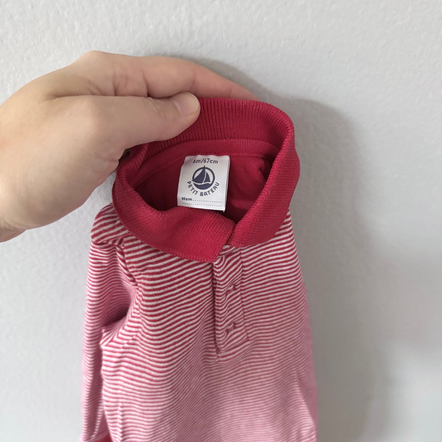 Petit Bateau / Red stripe shirt onesie / 6M