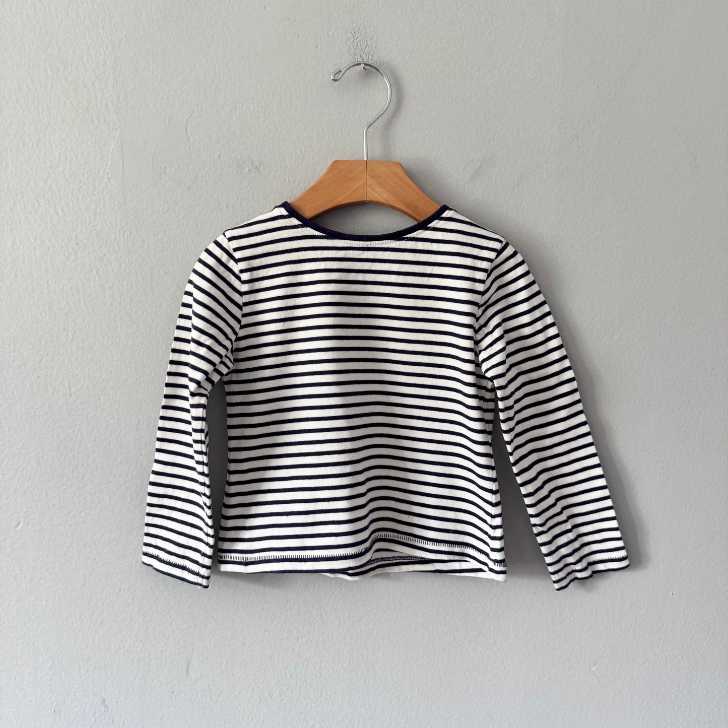 John Lewis / White navy stripe long sleeve / 3Y