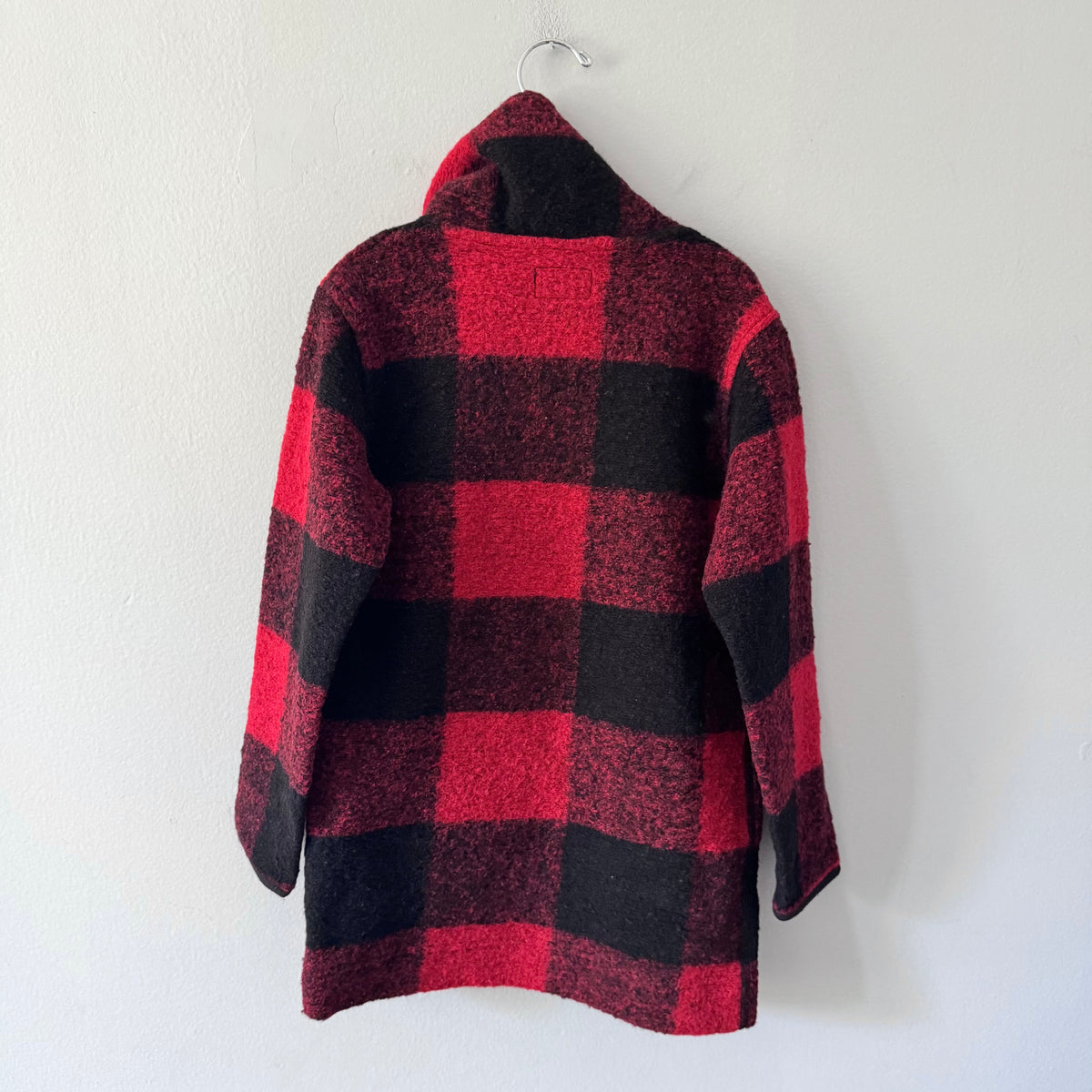 Roots / Red black plaid fleece long coat / 5-6Y