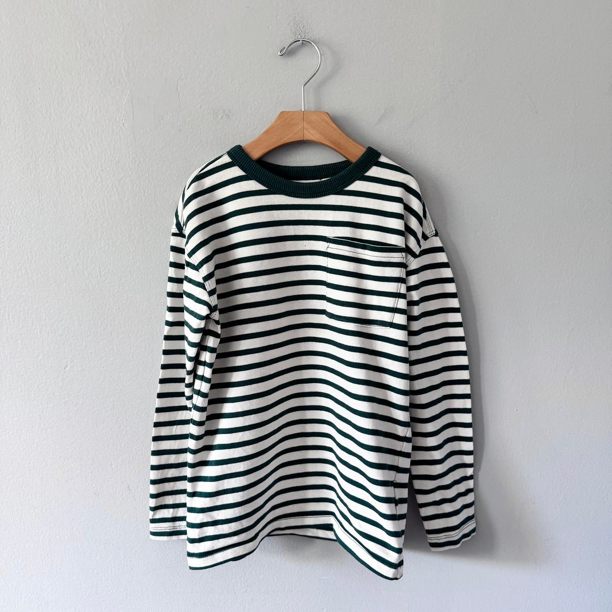 H&M / Green white stripe shirt / 8-10Y