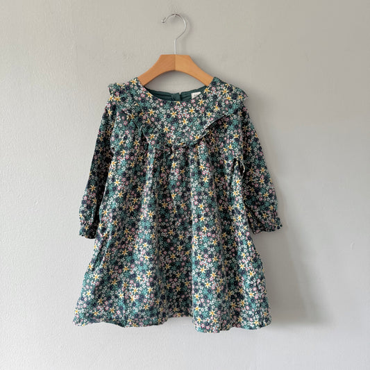 Gap / Dark green floral long sleeve dress / 5Y